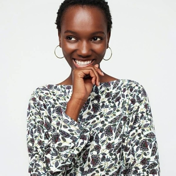 NEW J. Crew Drapey Floral Boat Neck Top Ivory Jungle XXL - Picture 3 of 6